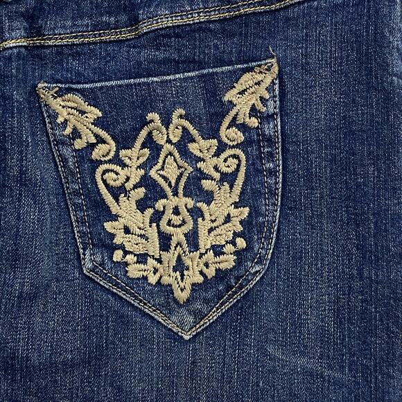 Sandia Jeans Mini Skirt Juniors 7 Blue Denim Stretch Embroidered Back Pockets - Picture 8 of 14